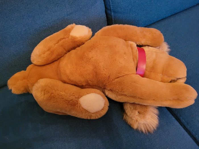 RARE Peluche ancienne Chien couché collier Steiff doudou brun marron langue collection 40cm - photo numéro 7