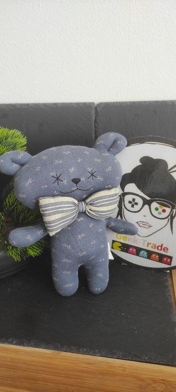 Doudou SoChic Jacques ma premiere box bleu noeud rayé gris Beige Ours Peluche