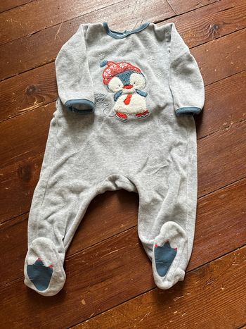 Pyjama Sergent Major velours gris clair bleu 9 mois