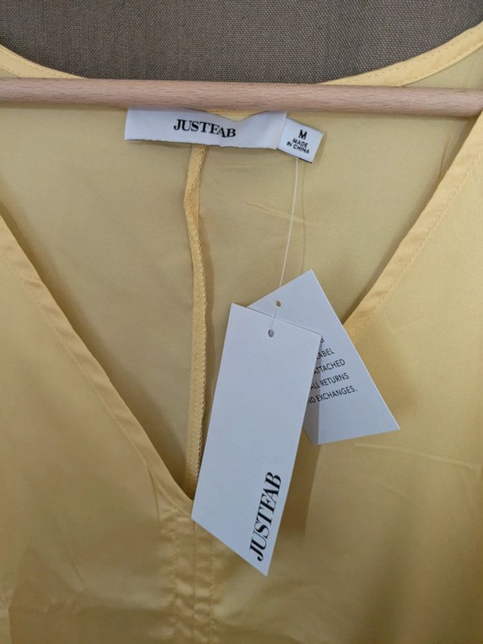 Robe caftan froncée jaune M - photo numéro 4
