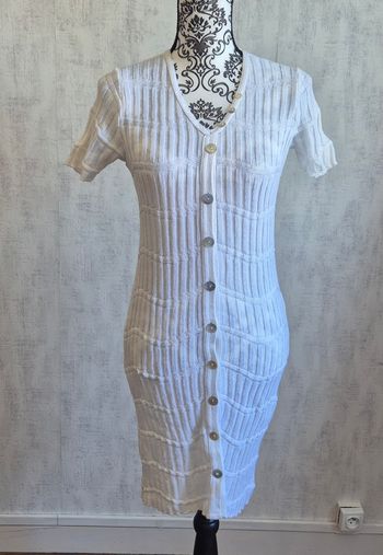 Robe pull fourreau blanc bouton nacré la fée maraboutee taille 36 S 1