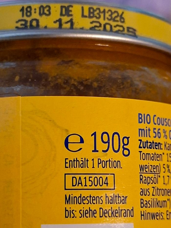 Lot de 4 pots bébé bio bebivita bio 6 mois couscous 190 g chacun date 30 11 2025 - photo numéro 4