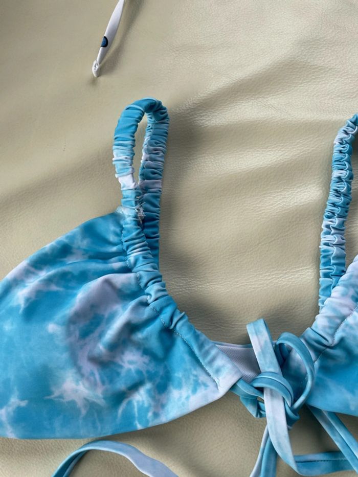 Maillot de bain neuf shein taille 36 s bleu ciel blanc tanga - photo numéro 5
