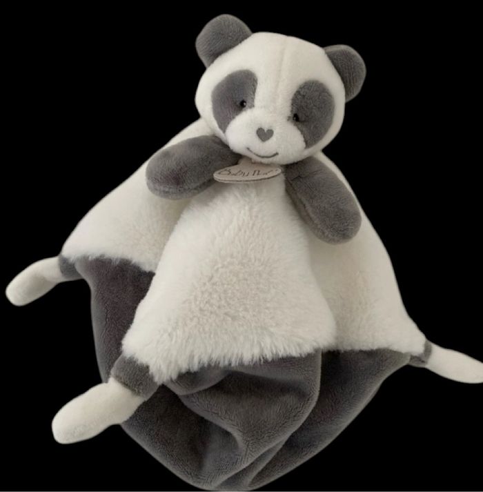 ❤️B4869 Doudou Plat Mouchoir MON P'TIT PTIT PANDA Blanc Gris BABYNAT BABY NAT