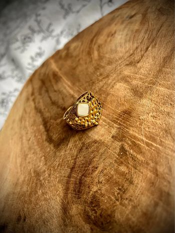 Bague ajustable en acier inoxydable avec pierre de Corail