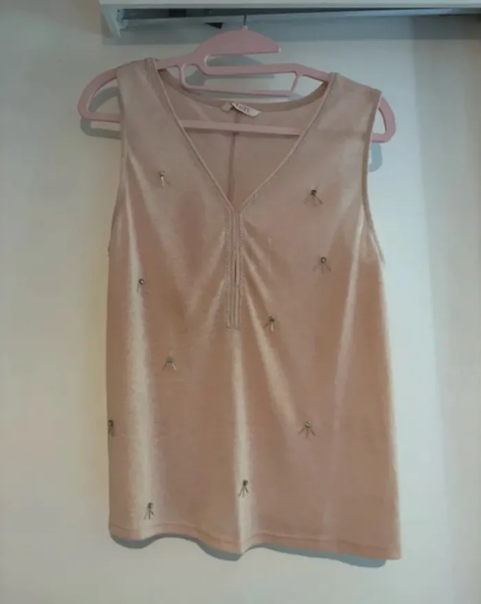 Top sans manches rose clair à petits nœuds brodés Camaïeu – T38 - photo numéro 2