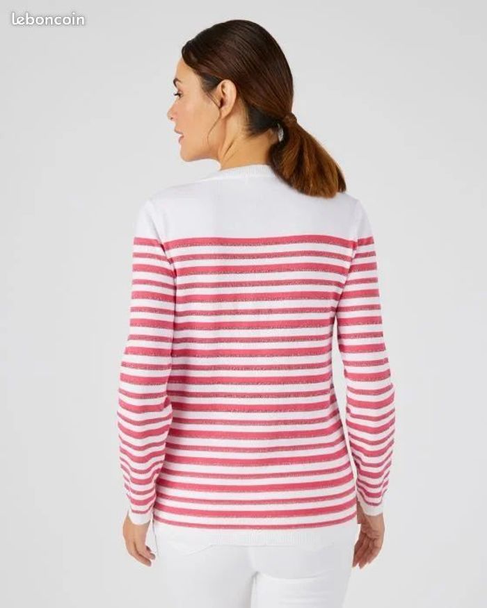 Rayé Framboise - Pull Marinière rayures brillantes – rayé framboise - 46/48 - Damart - photo numéro 3