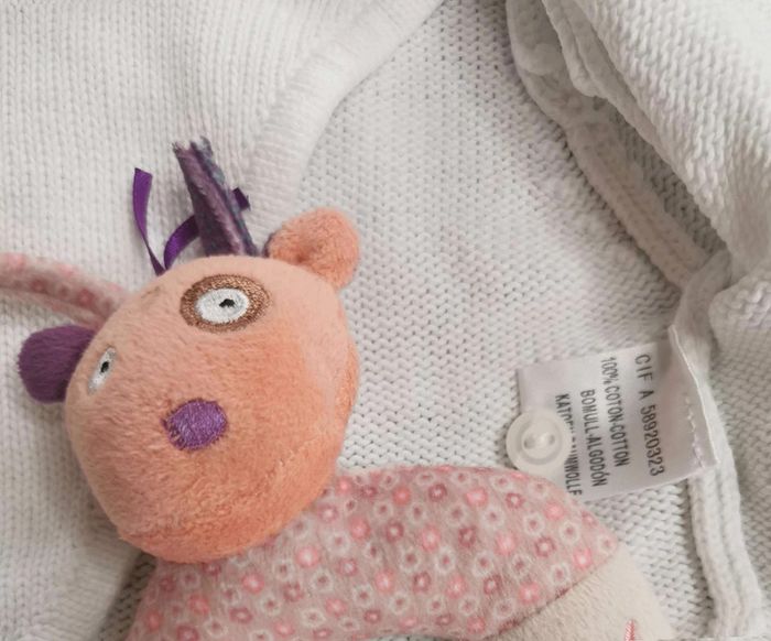 Ensemble 👣 Pull robe rose dorée kiabi et gilet blanc cache cœur cocoon 1mois/54cm - photo numéro 11