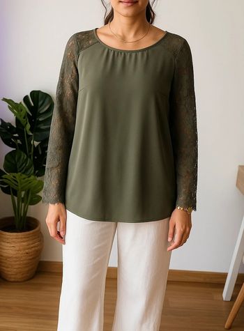 Chemisier fluide dentelle kaki