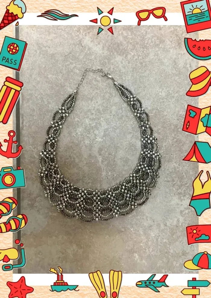 Collier imposant perles argentées - photo numéro 3
