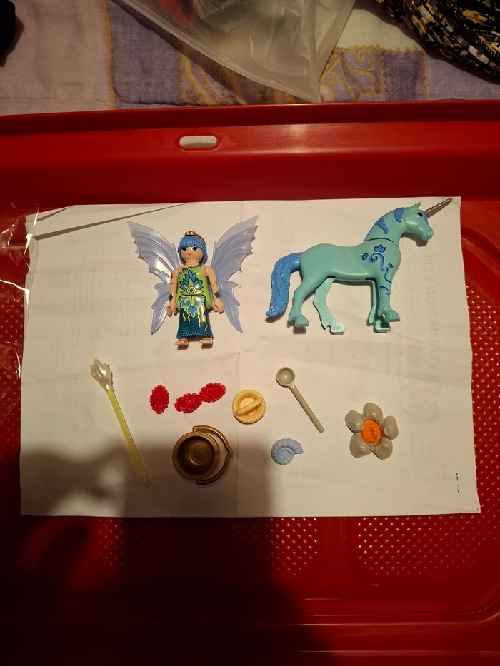 Set playmobil fée et licorne bleu