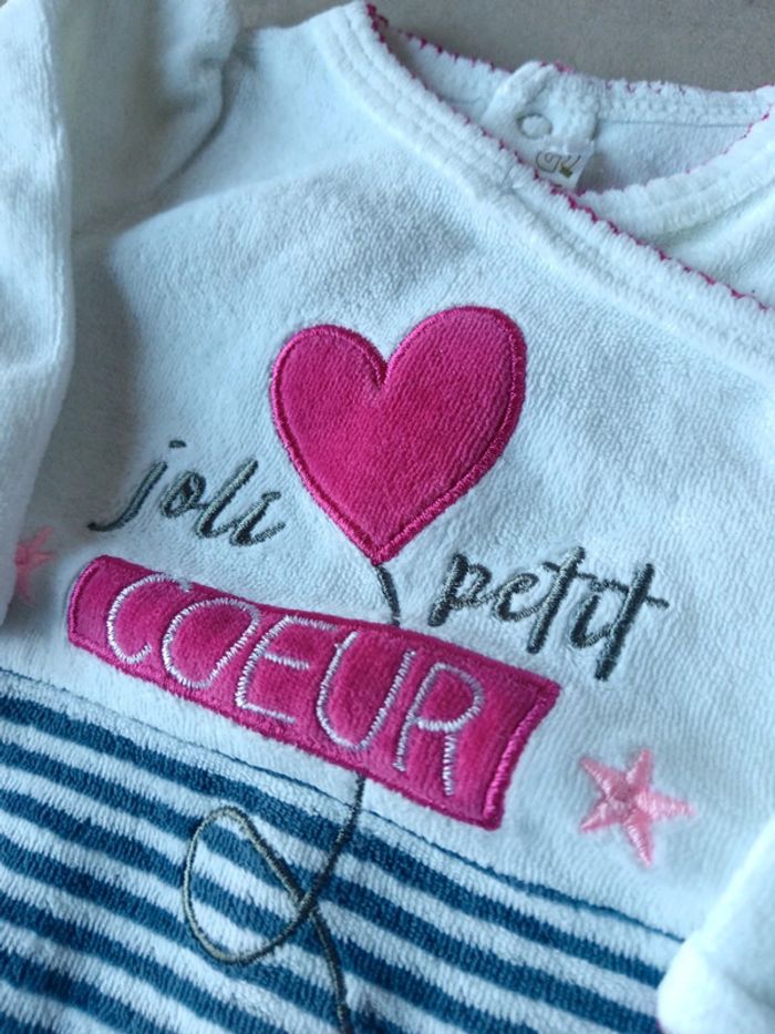 Pyjama 1 pièce bébé fille 3 mois joli petit cœur marinière  Gémo - photo numéro 2