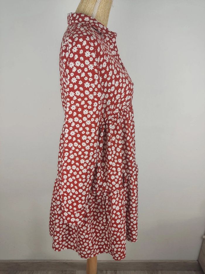 Robe mi-longue manches longues col chemise motif fleuri blanc et terracotta taille 38 Anna Karel - photo numéro 3