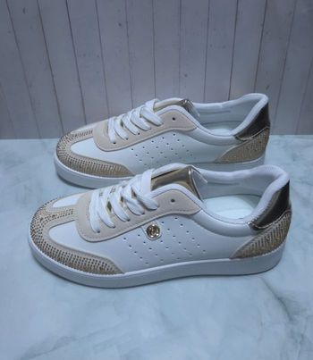 Baskets Femme Blanches & Or - Détails Strass Chic - Neuves Taille 39