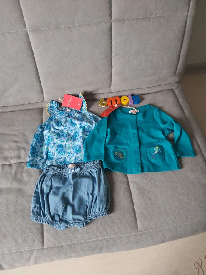 Ensemble blouse, short et gilet Du Pareil Au Même taille 6 mois neuf avec étiquettes