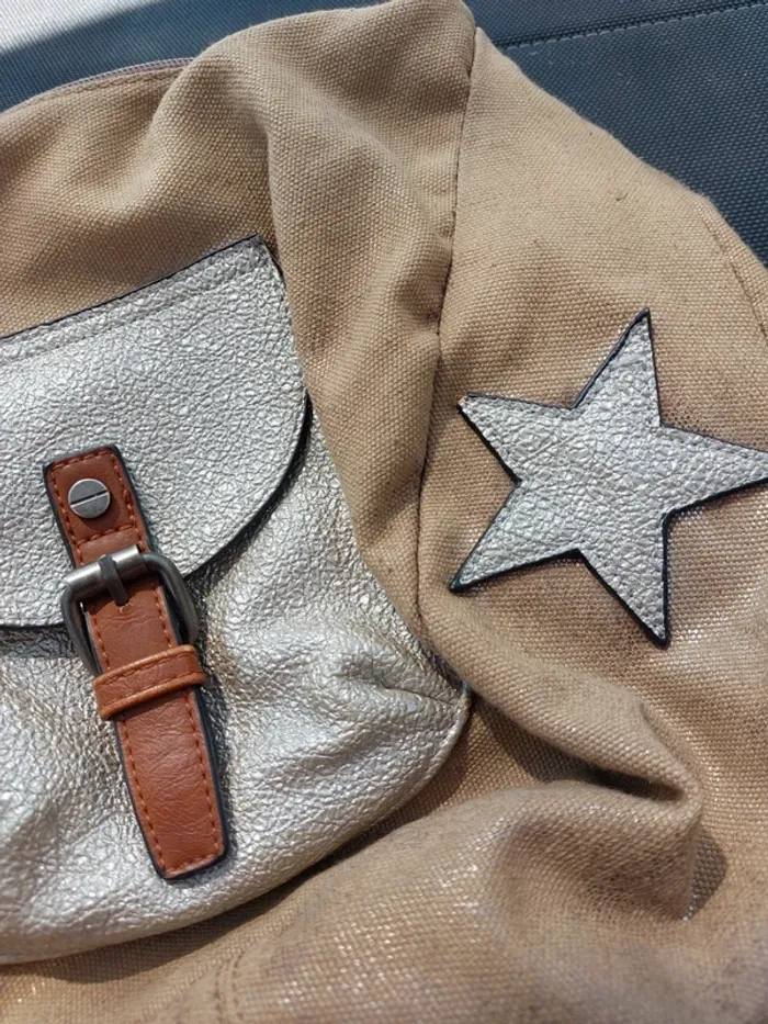 Sac Mandoline en toile, moutarde, légèrement pailleté - photo numéro 2