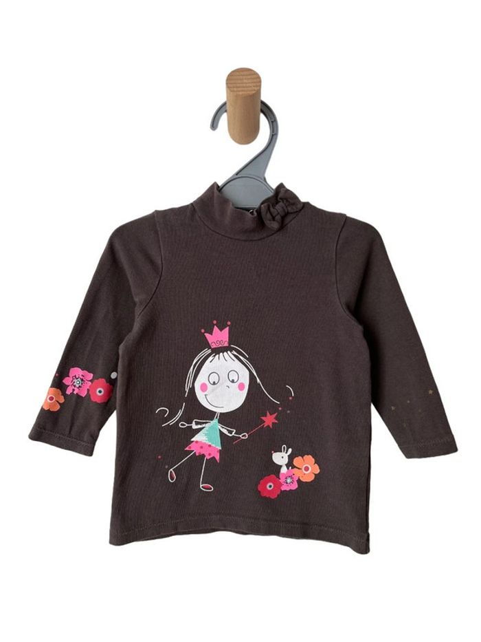 T-shirt manches longues marron à col montant (fée / fleurs) - Orchestra 6 mois (67cm)