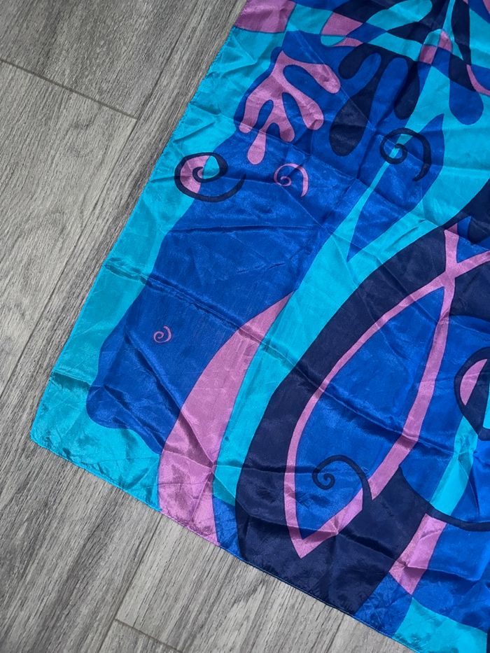 Foulard carré de soie bleu violet psychédélique Vintage 80x80cm - photo numéro 5