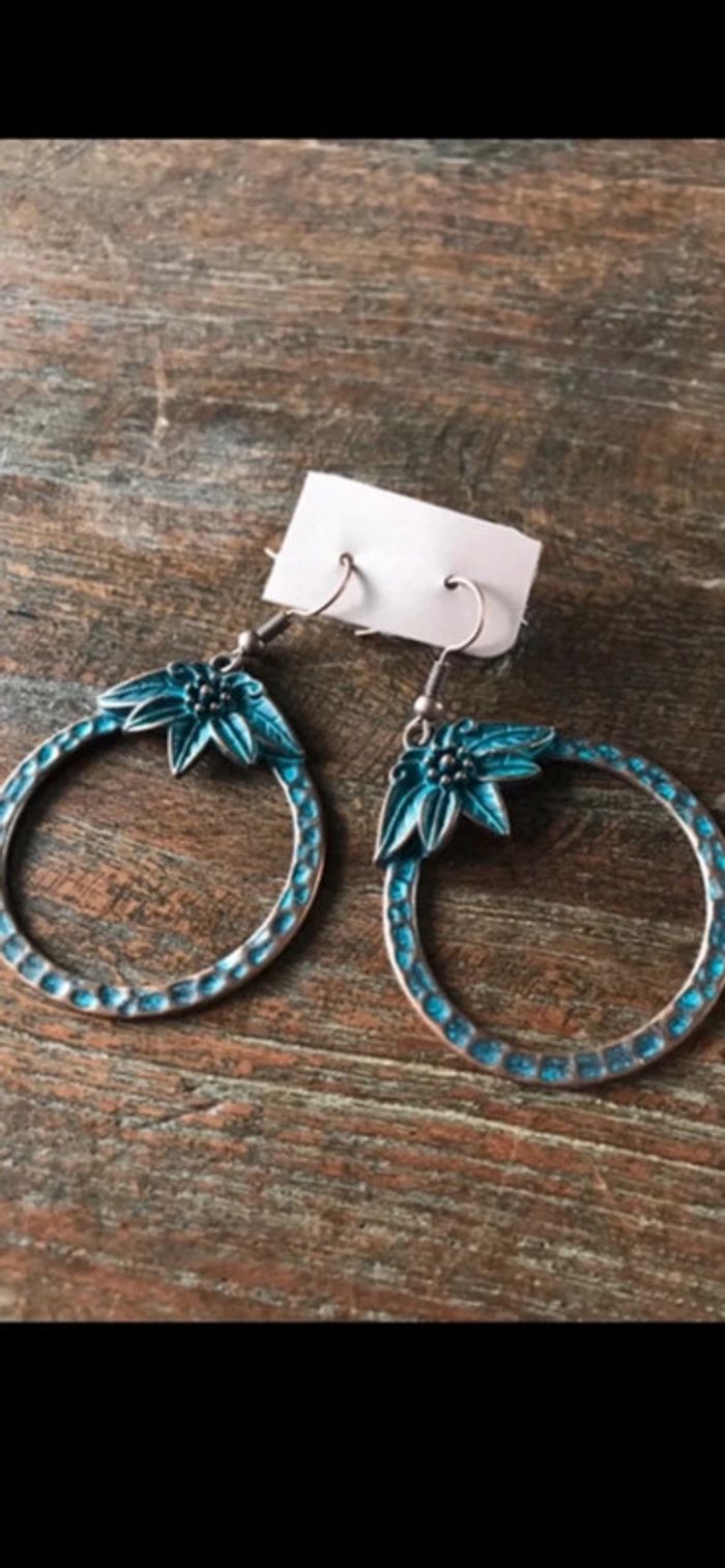 Magnifique boucles d’oreilles avec turquoise et bronze - photo numéro 8