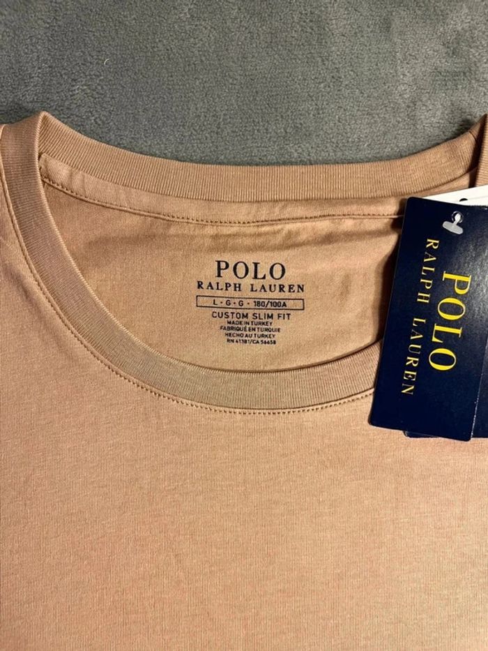 T-shirt Ralph Lauren Crewneck Embroidered Beige White Poney – Taille L - photo numéro 5