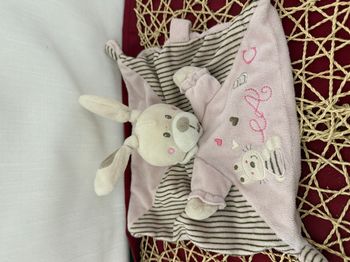 Doudou Lapin Plat Carré Rose Alphabet Nicotoy