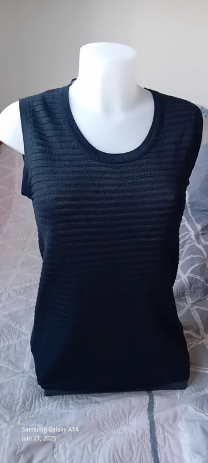 Débardeur long aspect laine avec rayures col rond noir femme M source - photo numéro 4