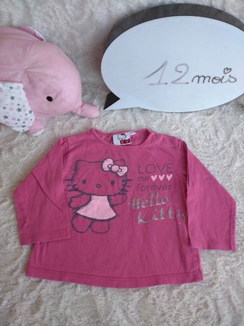 Tee shirt chemise manches longues Fille 12 mois Love me forever Hello Kitty 100% coton