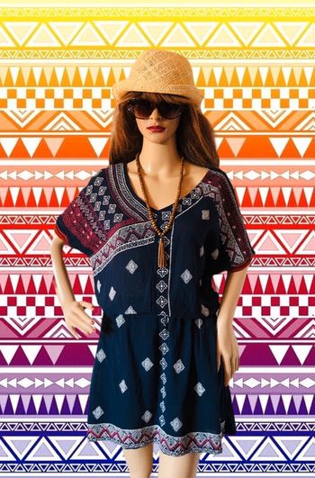 💙Robe t-shirt ethnique hippie marine imprimée🤎navy t-shirt dress💙