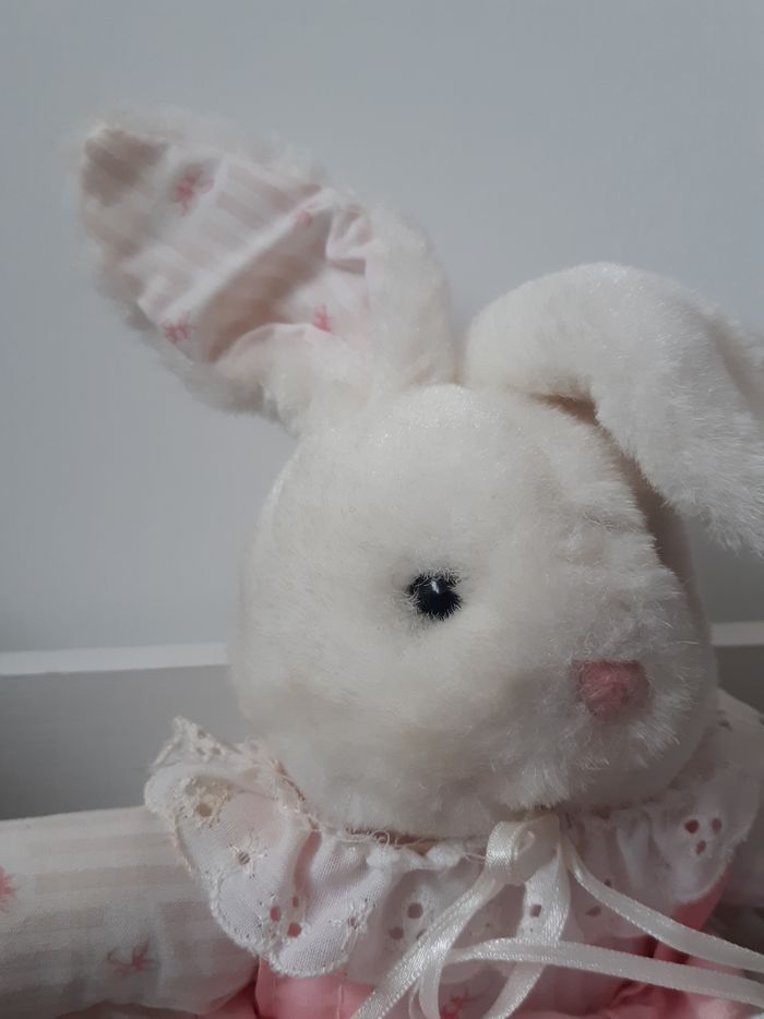Peluche Lapin 🐰 blanc et rose vintage Gipsy - photo numéro 2