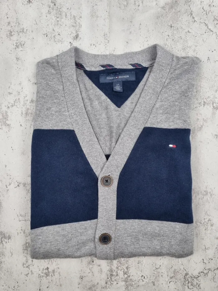 Gilet boutonné Tommy Hilfiger gris clair et bleu marine – Taille L Hommes (mesures en photos) - photo numéro 2