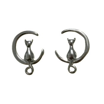 Boucles d'oreilles chat sur un croissant de lune. Argent 925