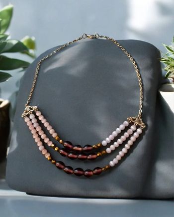 Collier chic multi rang violet rose bronze