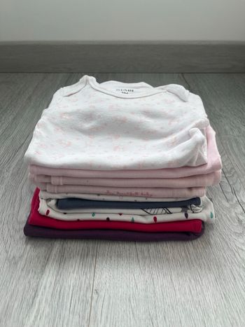 Lot de 10 bodies ML bébé – 3 mois / marques Kiabi, Tex, Petit Bateau & Absorba