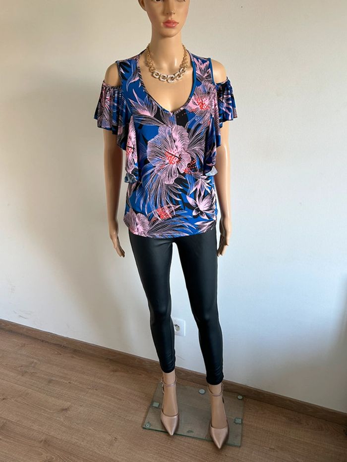 Haut bleu et imprimé à manches courtes Morgan taille XS jamais porté - photo numéro 3