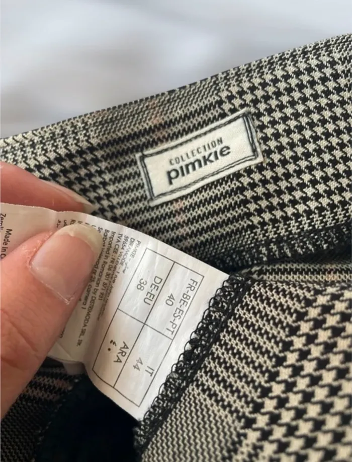 Jupe chic taille haute à carreaux gris et blanc avec poches - photo numéro 3