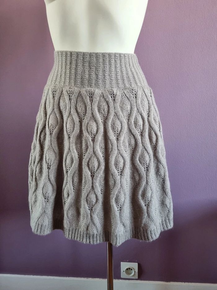 Jupe trapèze mohair en maille beige - photo numéro 1