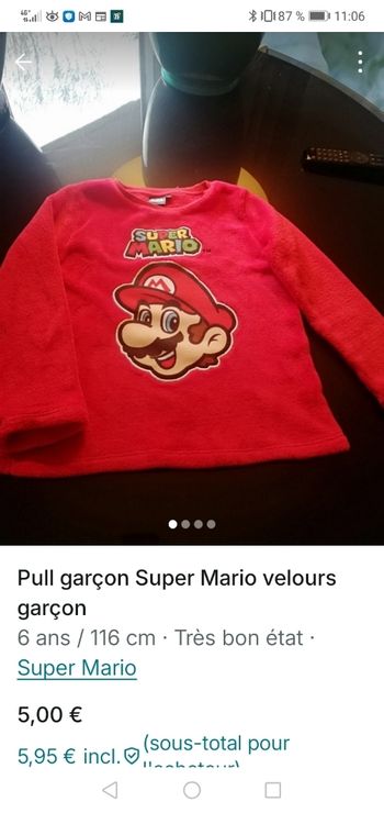 Pull velours rouge 6 ans