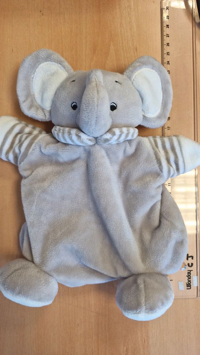 Doudou marionnette  Éléphant gris PUSBLU