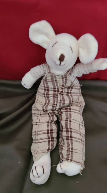 SOURIS JARDIN D ULYSSE DOUDOU PELUCHE BLANC HABILLé 25 CMS + OREILLES DE 4 CMS