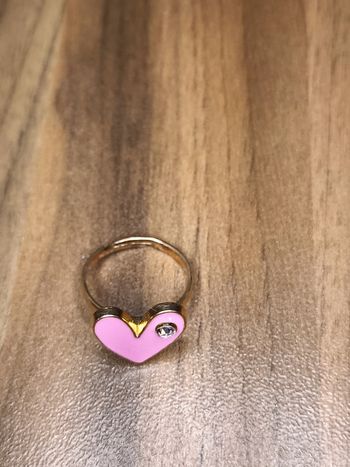 Bague réglable acier or et motif cœur rose ❤️avec diamant neuve