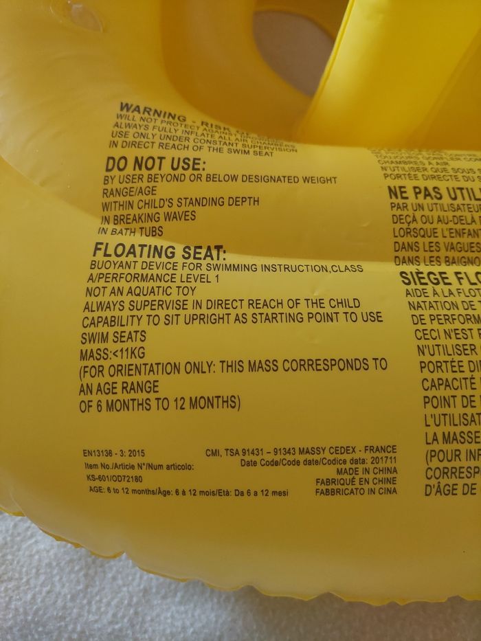 Bouée siège  flottante  bébé jaune 6/12 mois TBE  🌊 - photo numéro 8
