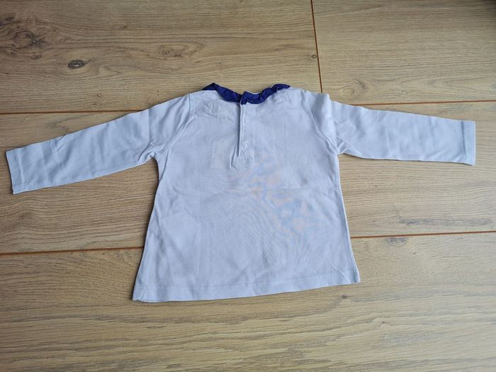 Tshirt ML blanc et col bleu 9 mois DPAM - photo numéro 3