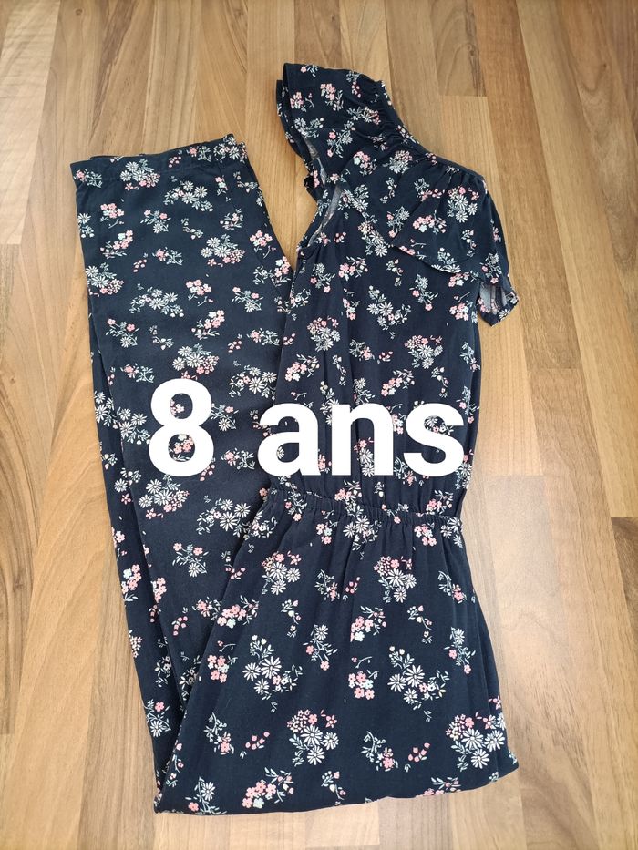 Jolie Combi pantalon bleu marine fleuri 8 ans Gémo - photo numéro 1