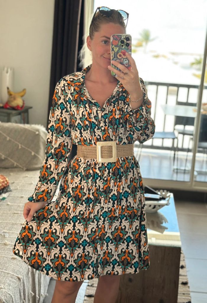 Robe imprimée a motifs colorées esprit bohème - Taille 38 Jus d’orange