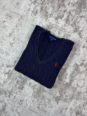 Pull col en V ralph lauren bleu marine logo brodé rose taille XL 489C