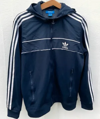 Adidas navy blue hoodie track jacket windbreaker Veste capuche coupe-vent Mens Size M