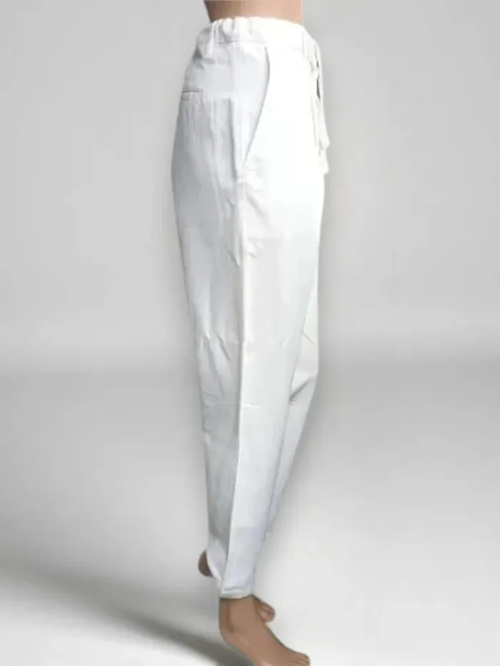 Pantalon blanc,taille haute ajustable,coupe fuselée,lin et coton marque Inditex - photo numéro 7