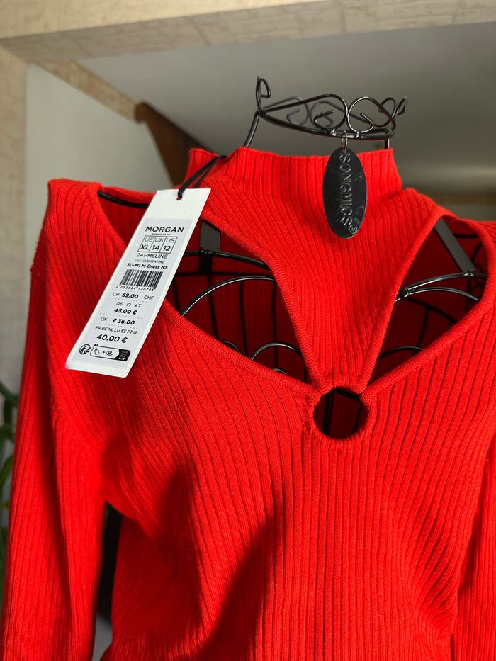 Pull rouge Morgan neuf avec ouverture décolleté - photo numéro 7