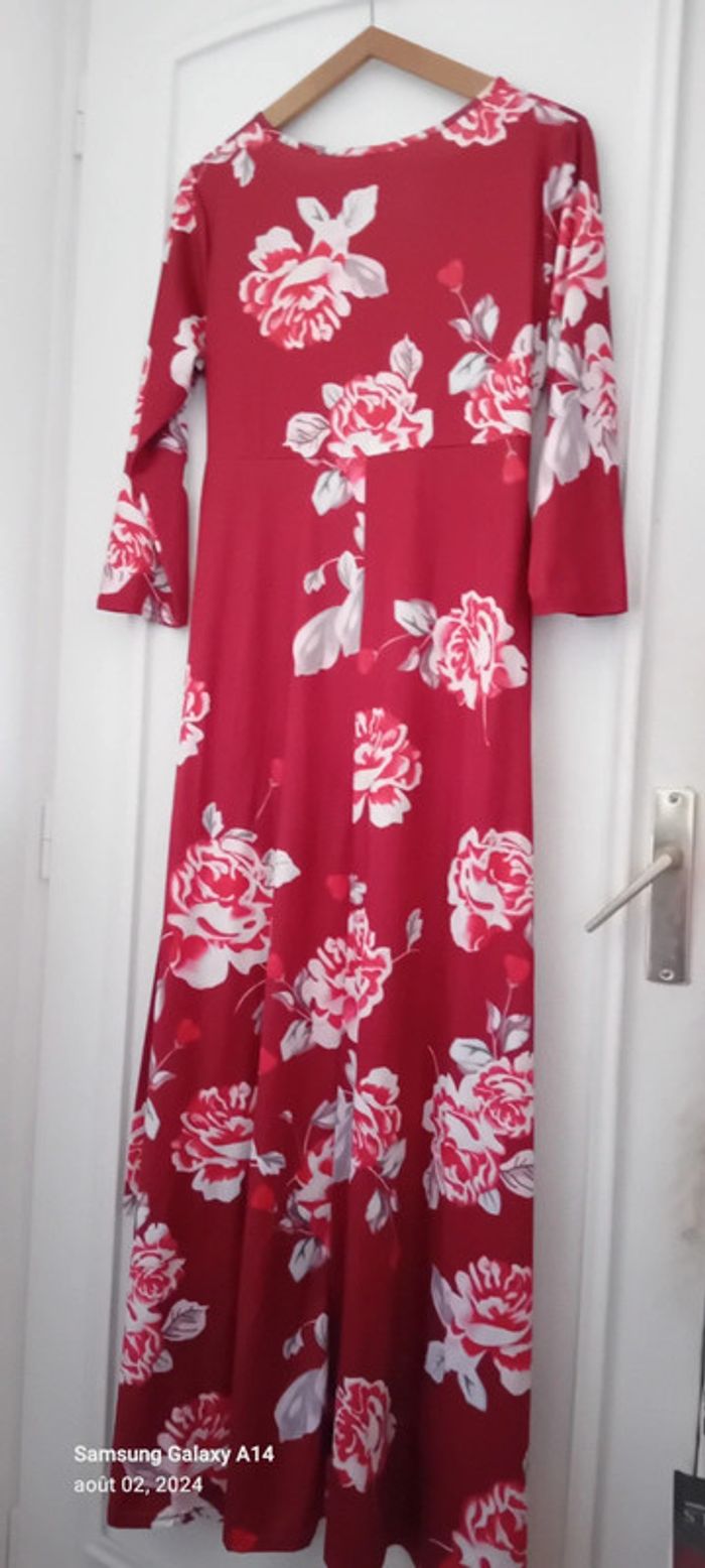 Robe très longue viscose motif roses bordeaux femme L - photo numéro 5