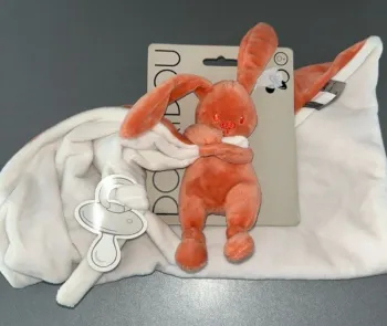 Doudou plat Couverture Lapin Lapidou Corail Orange Blanc Doukidou Neuf